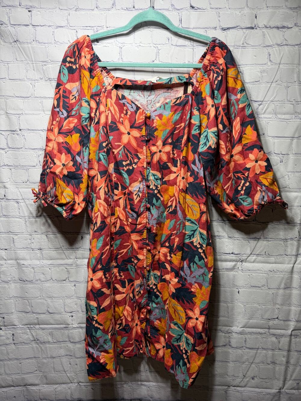 Garnet Hill Square Neck Linen Midi Dress Floral Sz XL NWOT Preppy Cottagecore